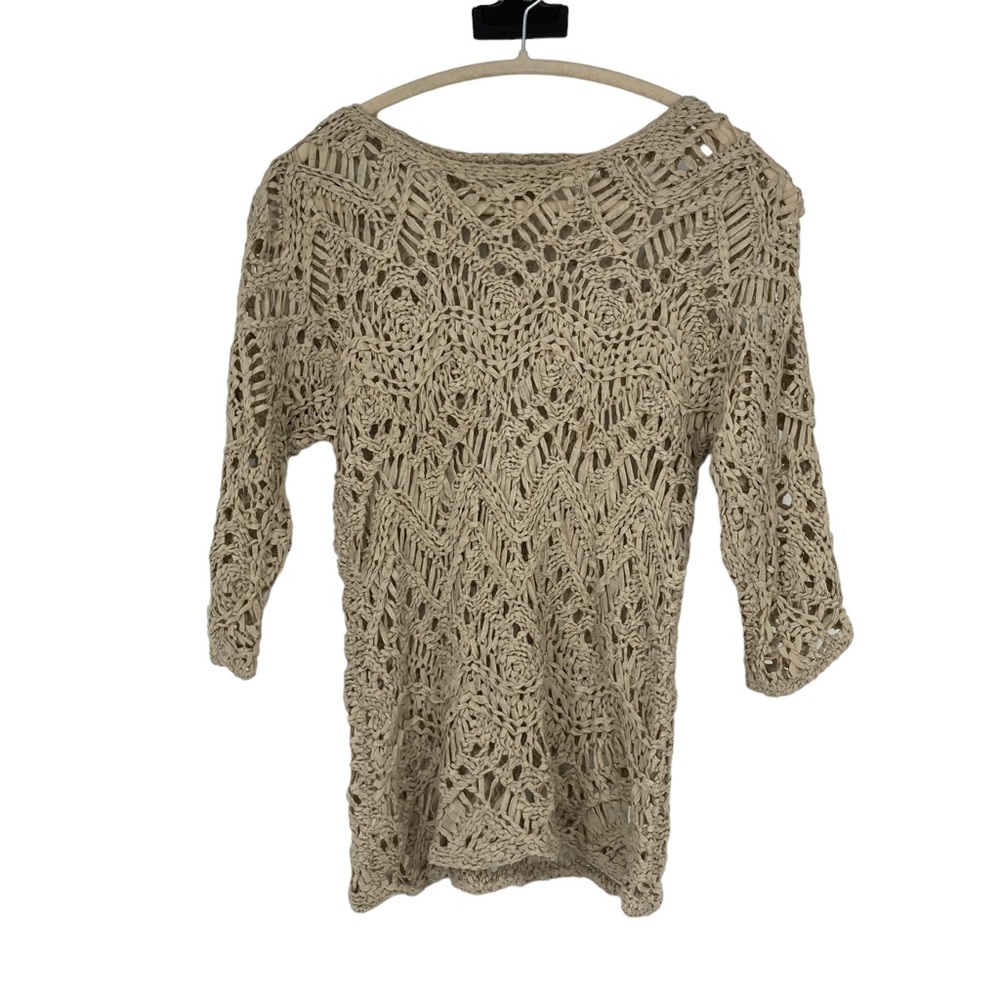 *J Jill Size XS Cream Colored Acrylic Nylon Woven Crocheted Top